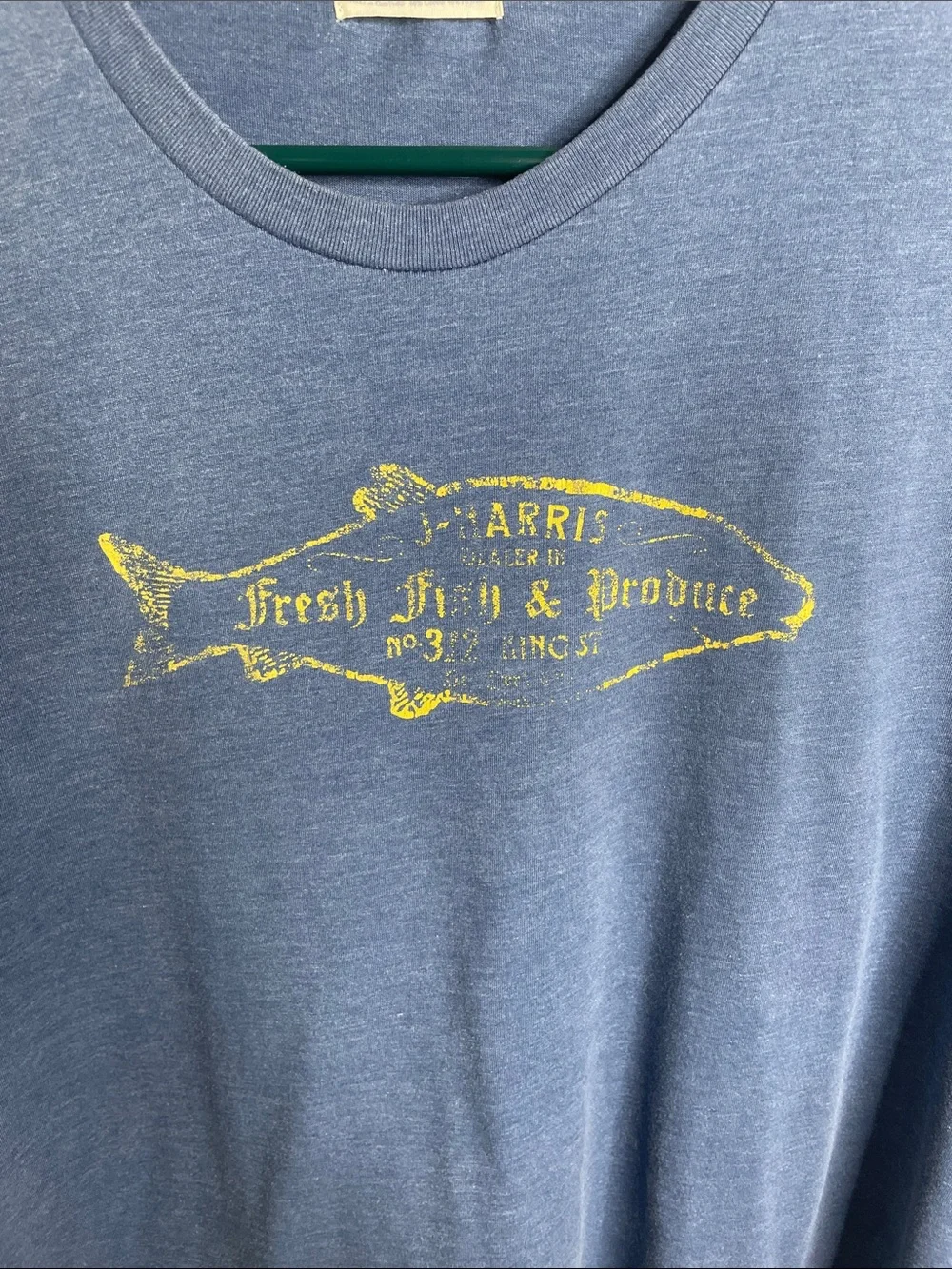 J. Crew Blue Tee with Yellow Fish Graphic. Very nice and comfortable tee